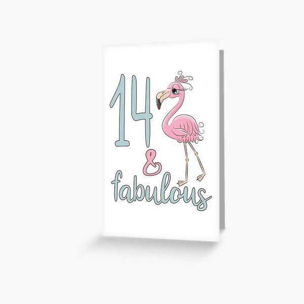 14th Birthday Apparel For Girls 14 Years Old Cute Flamingo Bday Party Gift For Her Greeting Card