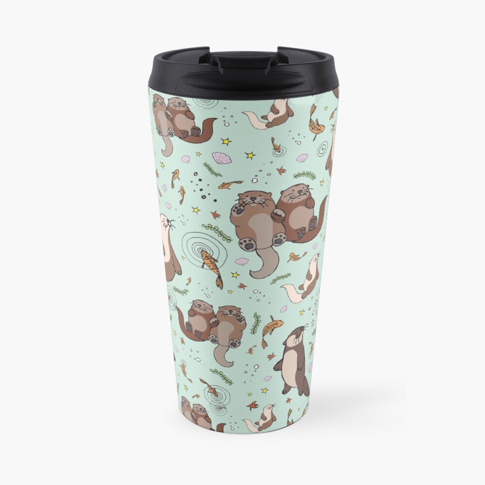 Otters in Blue Travel Coffee Mug