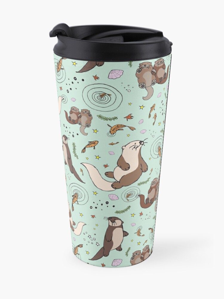 Alternate view of Otters in Blue Travel Coffee Mug