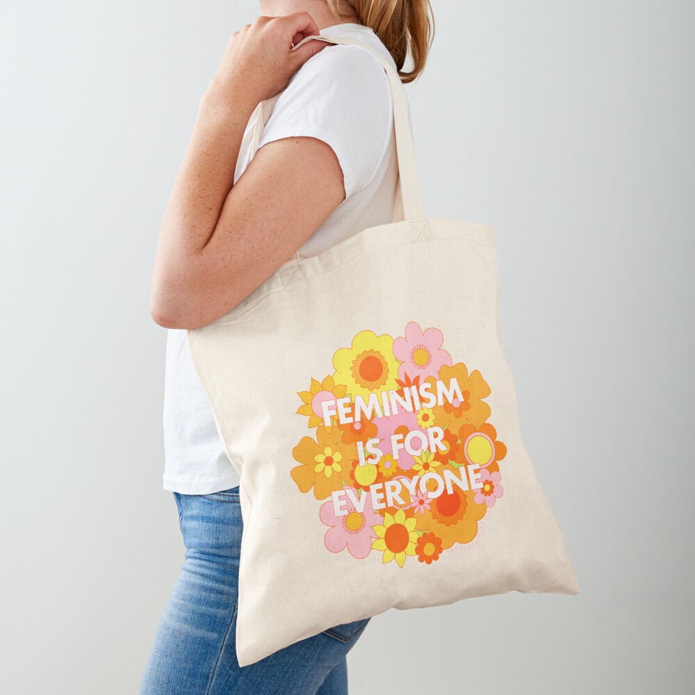 Feminism Is For Everyone Groovy Floral Print - The Peach Fuzz Tote Bag