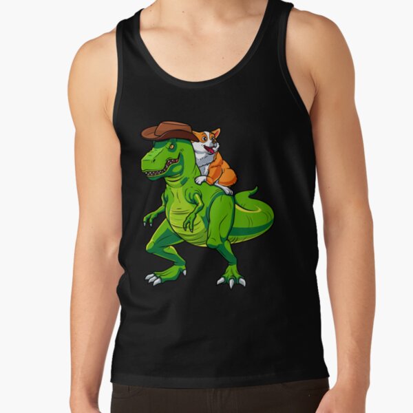 Corgi Riding Cowboy Dinosaur T rex Dog Lover Gift Tank Top