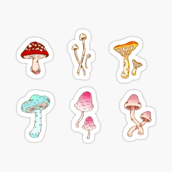 Ensemble d'autocollants de champignons colorés lumineux Sticker