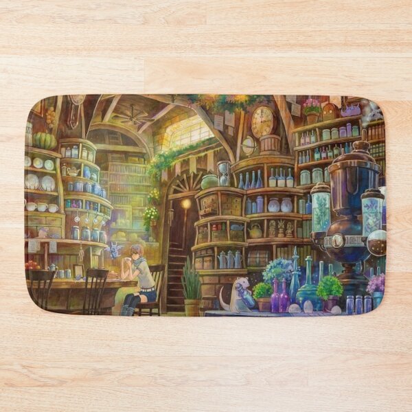 Item preview, Girl sipping a hot drink in a magical potion shop cafe designed and sold by MindChirp.