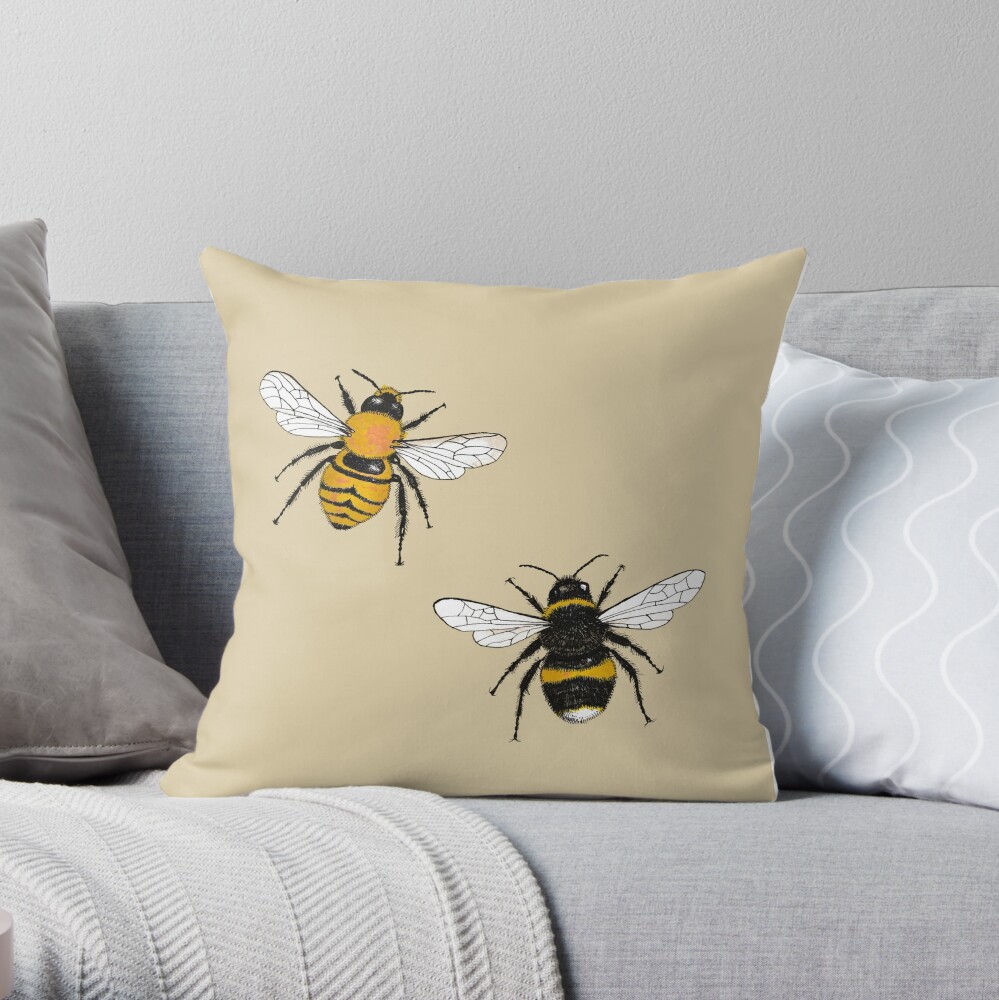 Bumblebee Illustrations Throw Pillow