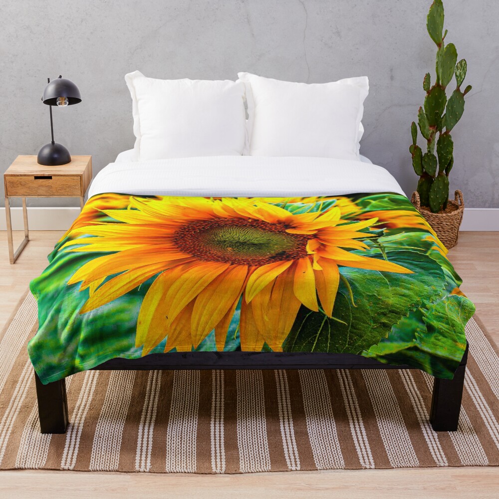 yellow flower blooming sunflower Throw Blanket