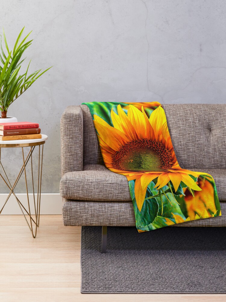 Alternate view of yellow flower blooming sunflower Throw Blanket