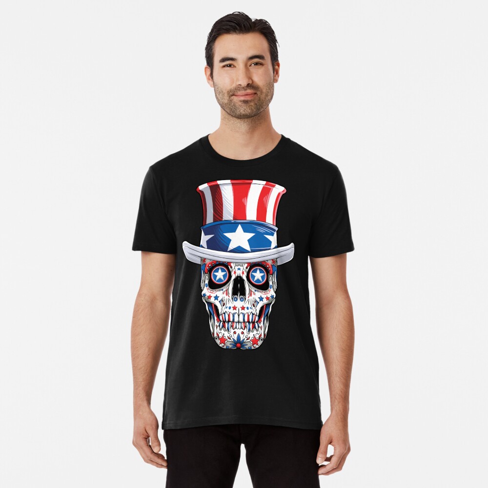 Sugar Skull Uncle Sam T shirt 4th of July Women Men Boys Kids