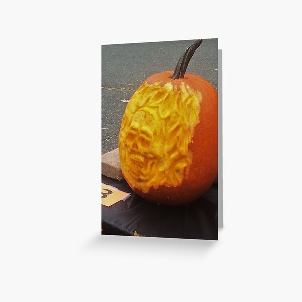 Flaming Skull 3D Pumpkin Carve Greeting Card