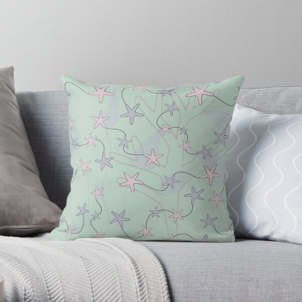 Aquatic Daydream Starfish Hand Drawn Pastel Print Throw Pillow