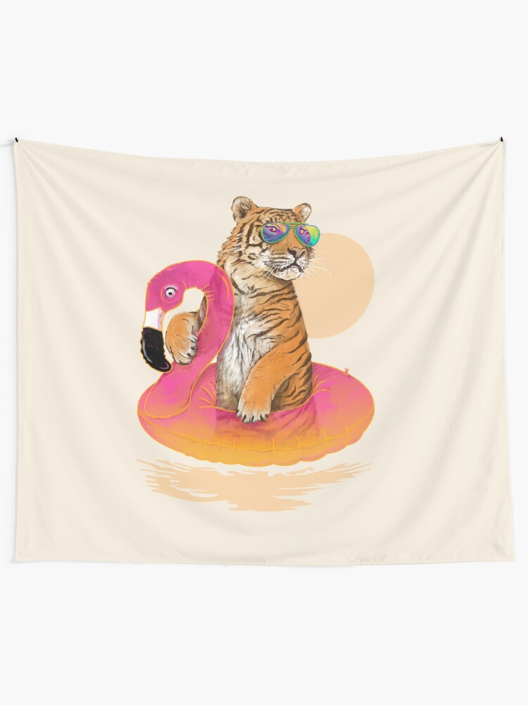 Alternate view of Chillin, Flamingo Tiger Tapestry