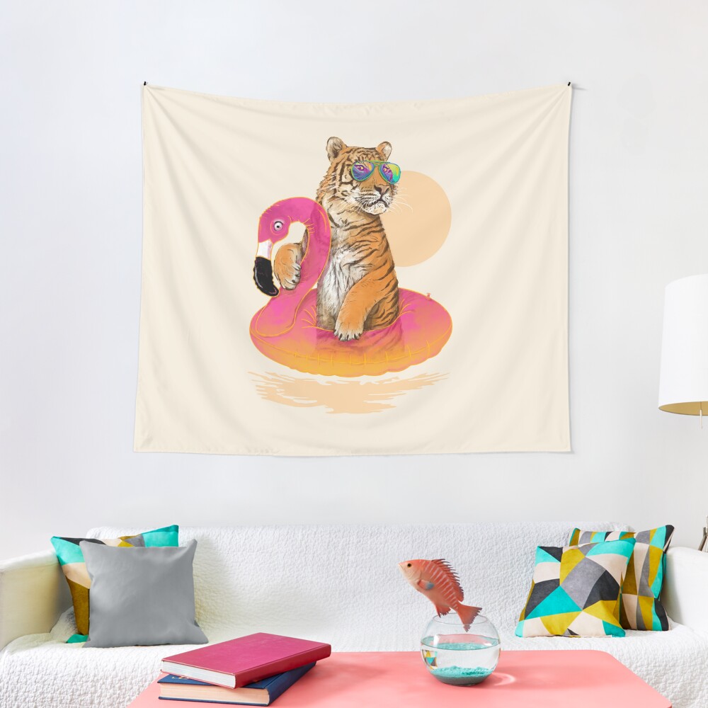 Chillin, Flamingo Tiger Tapestry