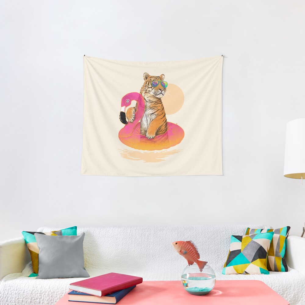Chillin, Flamingo Tiger Tapestry
