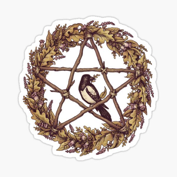 Botanical Pentacle Wreath Witch Sticker