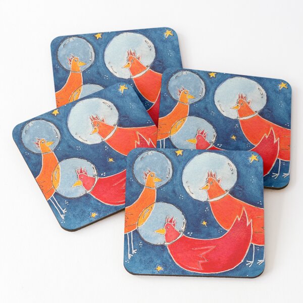 Chickens in Space Coasters (Set of 4)