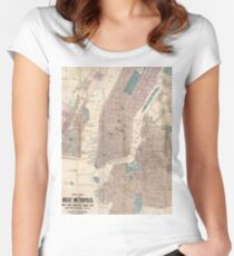 Camiseta entallada de cuello ancho Vintage Map of New York City (1867)