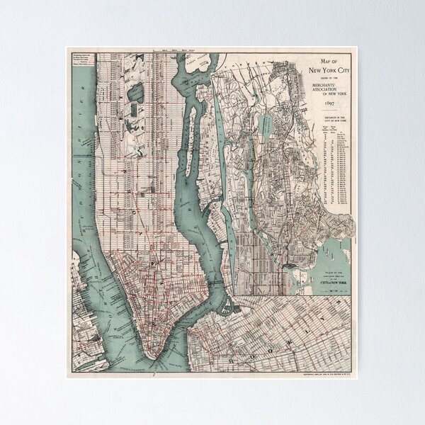 Item preview, Vintage Map of New York City (1897) designed and sold by BravuraMedia.