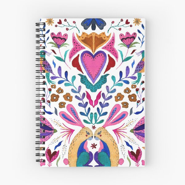 Item preview, Watercolor folk flowers rabbit lizard bird symmetrical mirrored exotic hand painted illustration modern design designed and sold by CrisBanana.