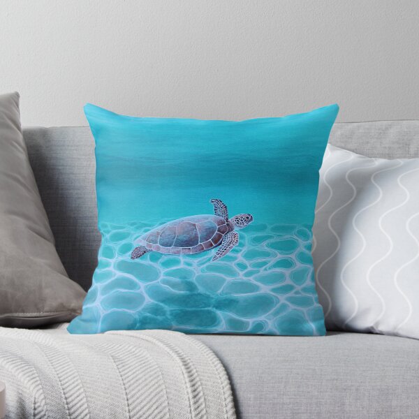 Turquoise Ocean Turtle Throw Pillow