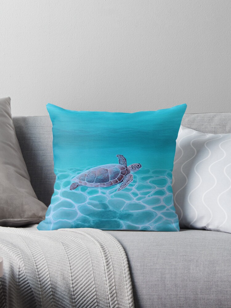 Thumbnail 1 of 4, Pillow, Turquoise Ocean Turtle designed and sold by grimmhewitt67.