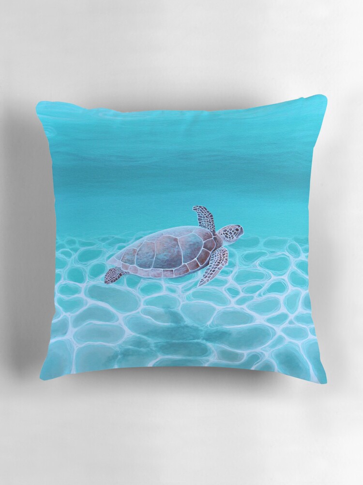 Thumbnail 3 of 4, Pillow, Turquoise Ocean Turtle designed and sold by grimmhewitt67.