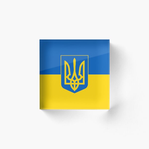 Ukraine Flag with Coat of Arms Acrylic Block