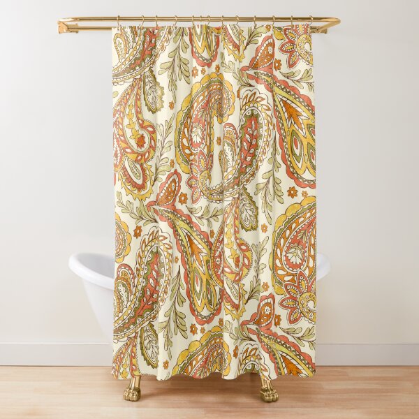 New Envogue Designer Shower Curtain 2024 Paisley Medallion Pattern Yellow