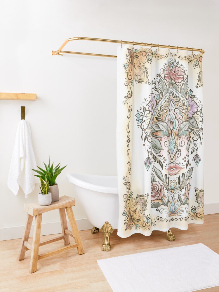 Alternate view of Dreamie's Green Goddess Colored Shower Curtain
