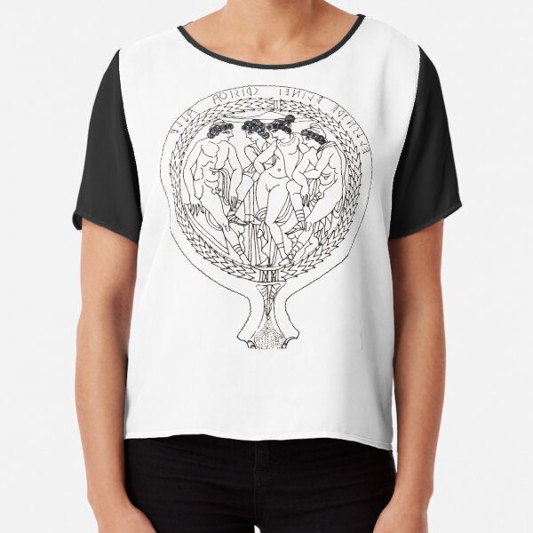 Drawing of an Etruscan Bronze Mirror with a Scene from the Trojan War in the Metropolitan Museum of Art Chiffon Top
