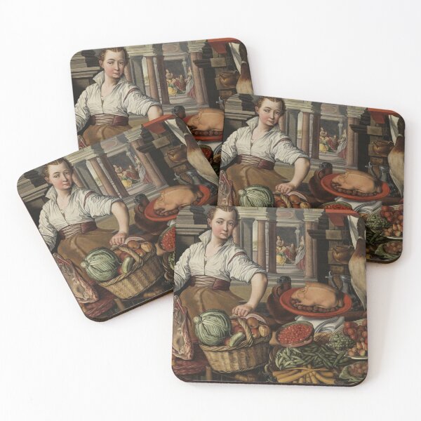 Item preview,  where a maid works hard. In the background the viewer recognizes Jesus in the house of Martha and Maria. An aesthetic sight with a symbolic character.
The design by Mallybeau Mauswohn shows the kitchen scene with Jesus in the house of Martha and Maria b designed and sold by Mauswohn.