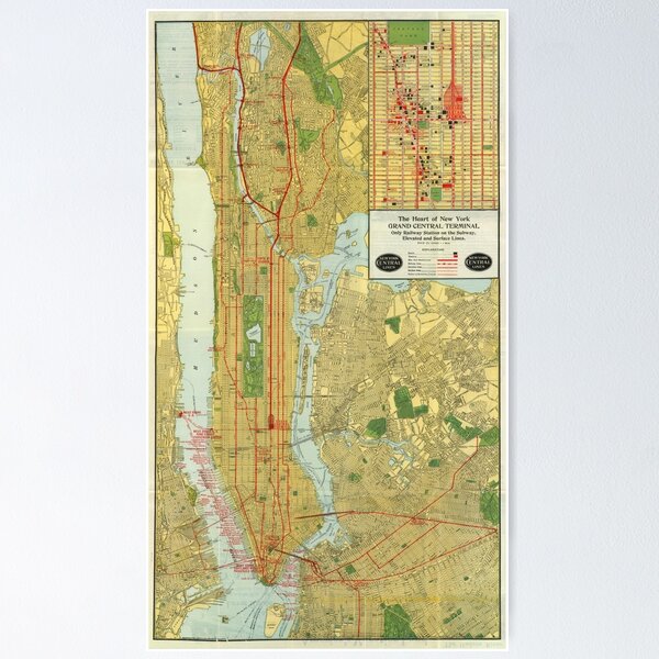 Item preview, Vintage Map of New York City (1918) designed and sold by BravuraMedia.