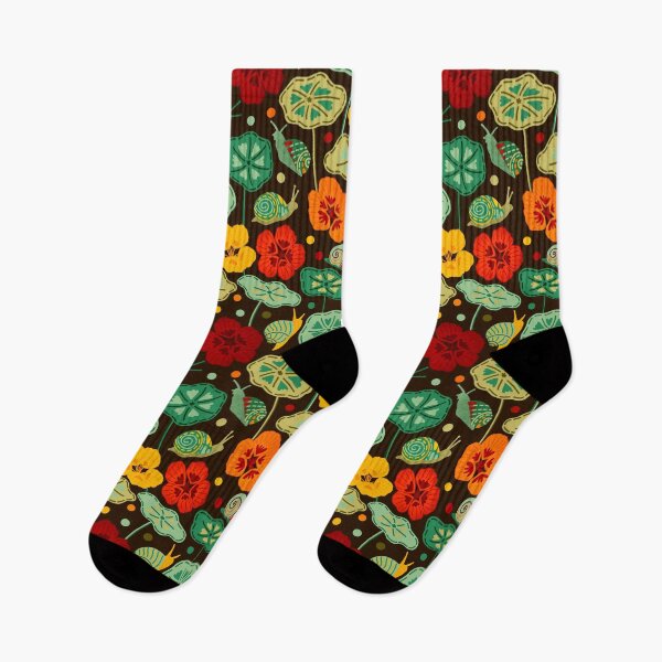 Item preview, Nasturtiums & Snails On Brown  designed and sold by TigaTiga.