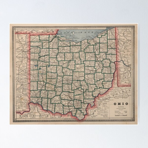 Item preview, Vintage Map of Ohio (1883) designed and sold by BravuraMedia.
