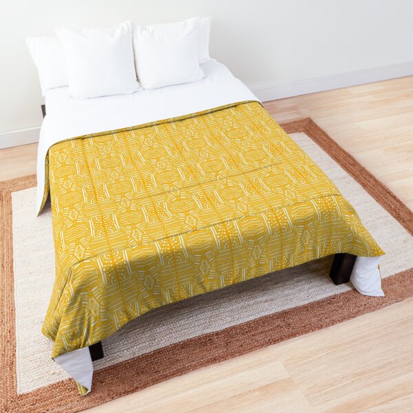 Geometric Lace - Saffron Yellow on White Comforter