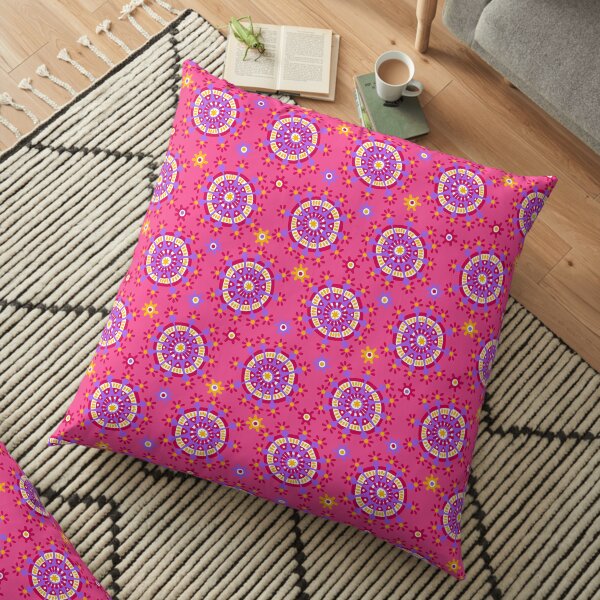 Happy Colorful Dots on Carnation Pink Floor Pillow