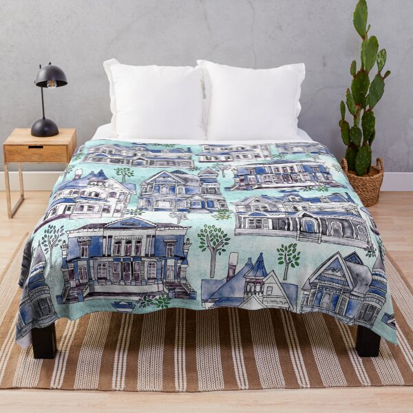 Item preview, Blue Watercolor Victorian Houses  designed and sold by TigaTiga.