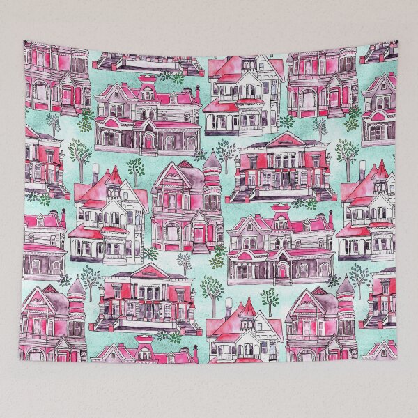 Item preview, Bright Watercolor Victorian Houses  designed and sold by TigaTiga.