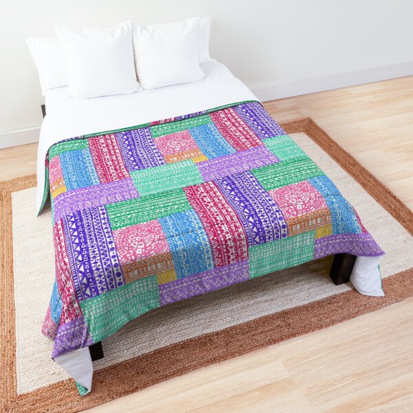 Boho Lacy Patchwork - Multicolor - with "burlap" texture Comforter