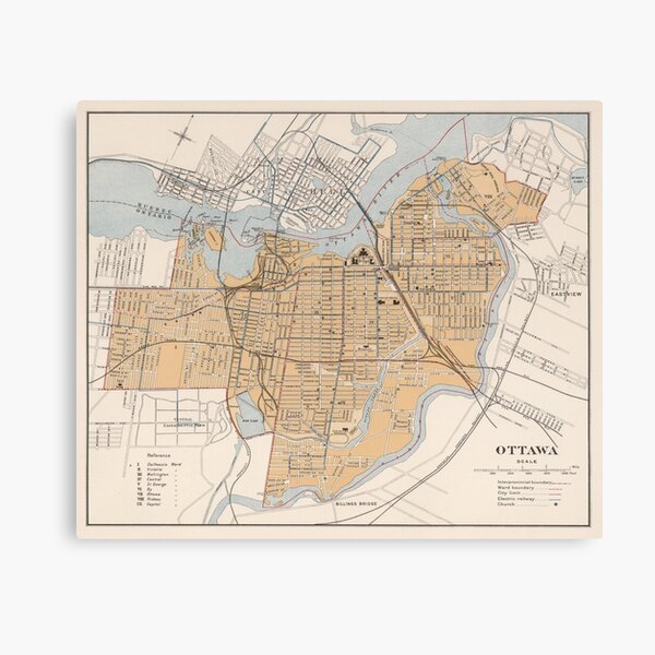 Vintage Map of Ottawa Canada (1915) Canvas Print