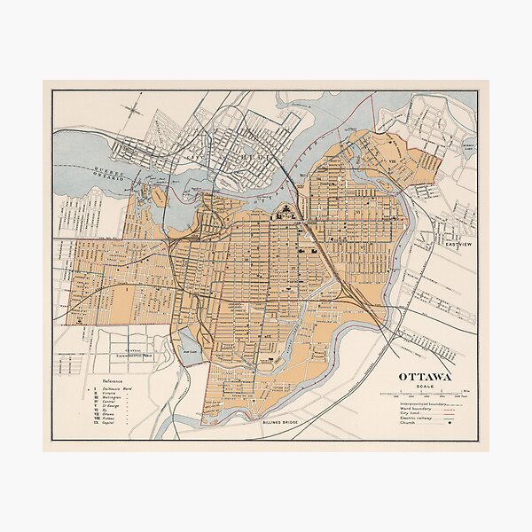 Vintage Map of Ottawa Canada (1915) Photographic Print