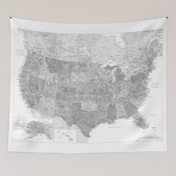 Item preview, Gray watercolor detailed map of the US designed and sold by blursbyai.