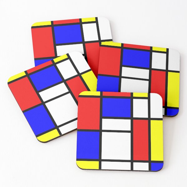 Mondrian. Rojo, Azul, Amarillo, Abstracción, Arte. Posavasos (lote de 4)