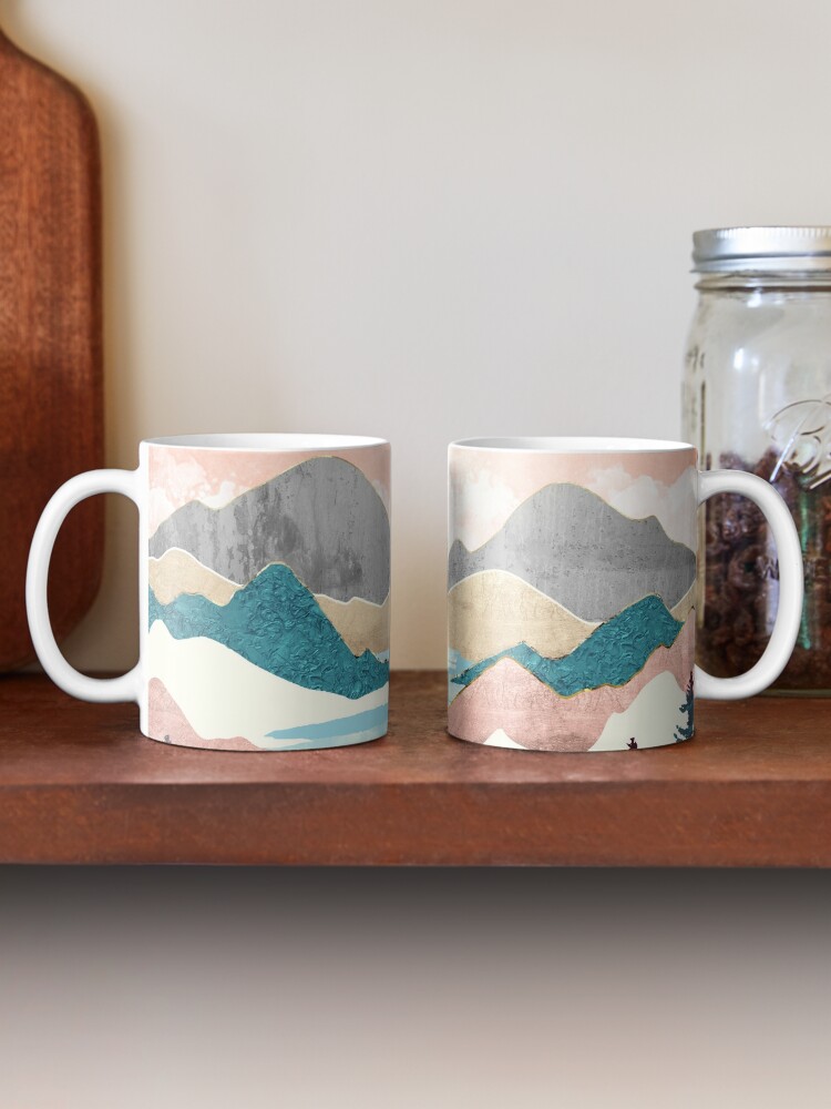 Summer Sunrise Camping Sculpted Stoneware Coffee Mugs, Set of 6