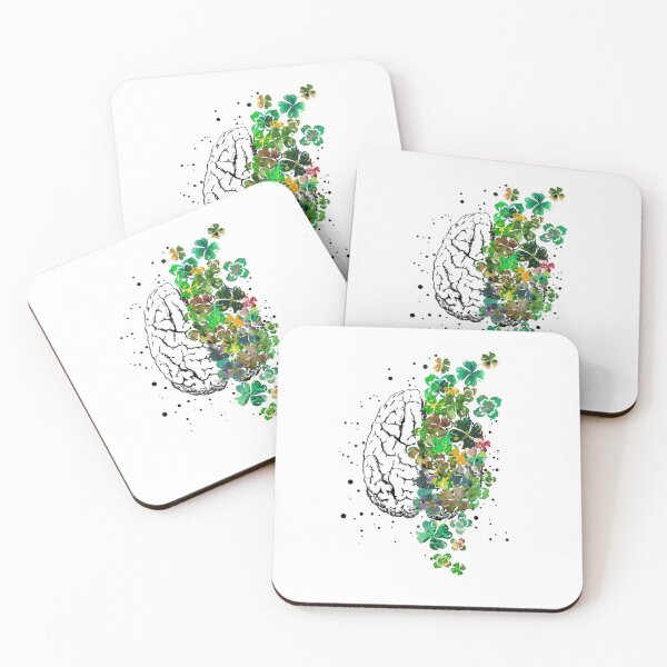 Item preview, Brain anatomy, brain with four-leaf clovers designed and sold by Rosaliartbook.