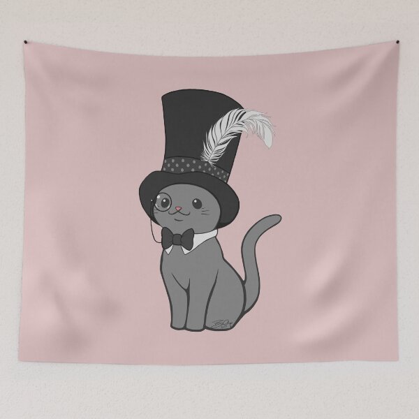 Item preview, Grey Cat Wears Plumed Top Hat designed and sold by biimyselfandi.