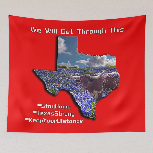 Item preview, Shape of Texas with Longhorn in Bluebonnets #TexasStrong Covid-19 Solidarity designed and sold by Warren Paul Harris.