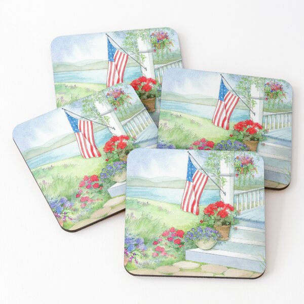 Item preview, Porch with Flag and Flowers designed and sold by Cathi Freund.