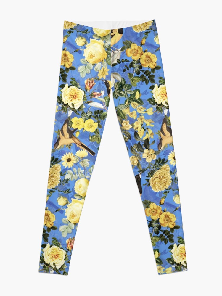 Alternate view of Antique Blue And Yellow Botanical Flower Rose Garden Leggings