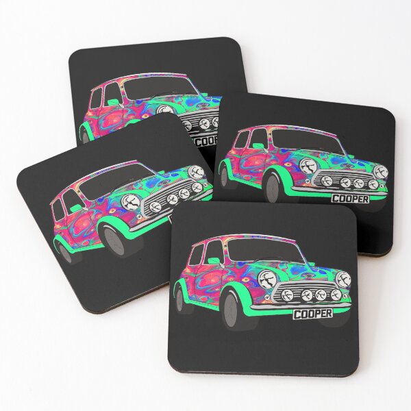 Item preview, Vintage Mini Cooper Print with Psychedelic Neon Luminous Bodywork designed and sold by robfullerartist.