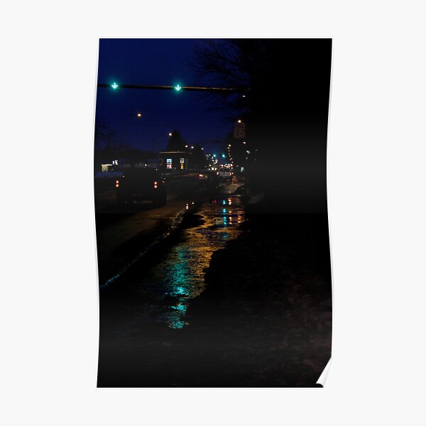 Traffic Lights at Night Poster