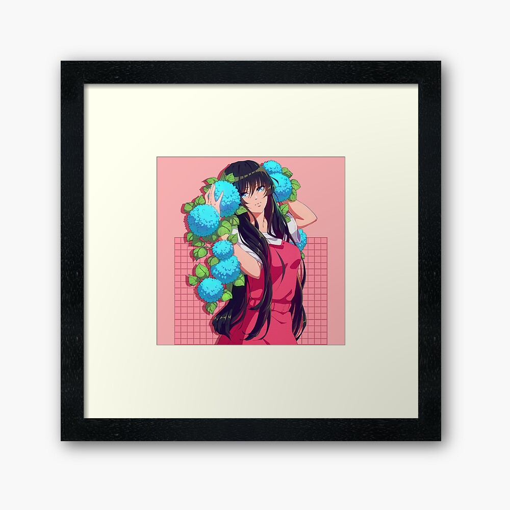 The Beautiful Anime Girl And The Japanese Hydrangea Framed Art Print By Angoart Redbubble